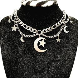Coachella Witchy Wiccan Moon and Stars Fairy Choker Necklace 