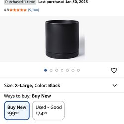 D'vine Dev 12 Inch Ceramic Planter Pot with Drainage Hole and Saucer, Indoor Cylinder Round Planter Pot, Black, 94-O-F-2