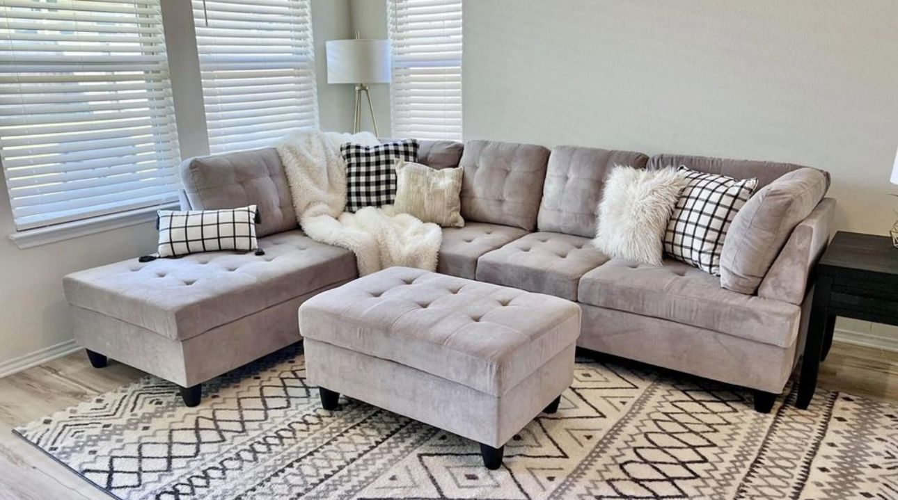 Costco Gray Chenille Sectional Couch And Ottoman