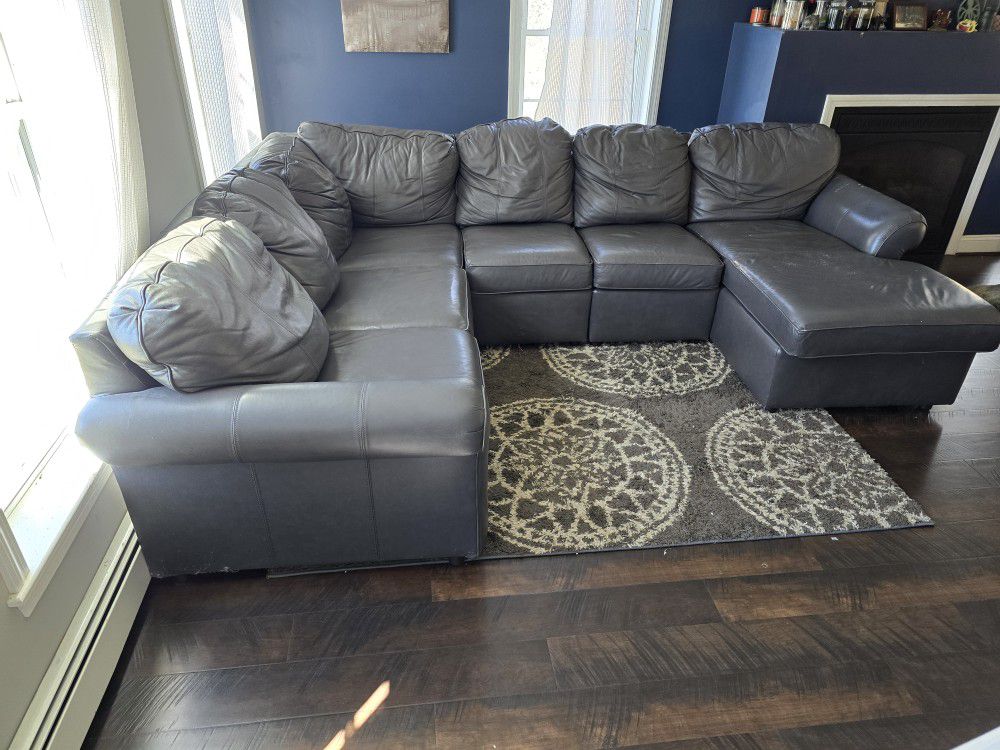 Large Leather Sectional Gray
