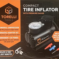 BRAND NEW IN BOX Torelli Compact Tire Inflator w/Pressure Gauge, 12 Volt Power - New In Box