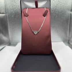 14K White Gold Chain With Heart Pendant 