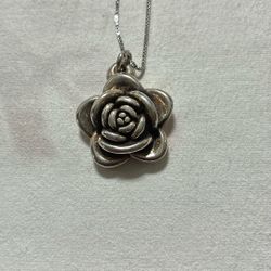 Silver Necklace W/ Rose Pendant