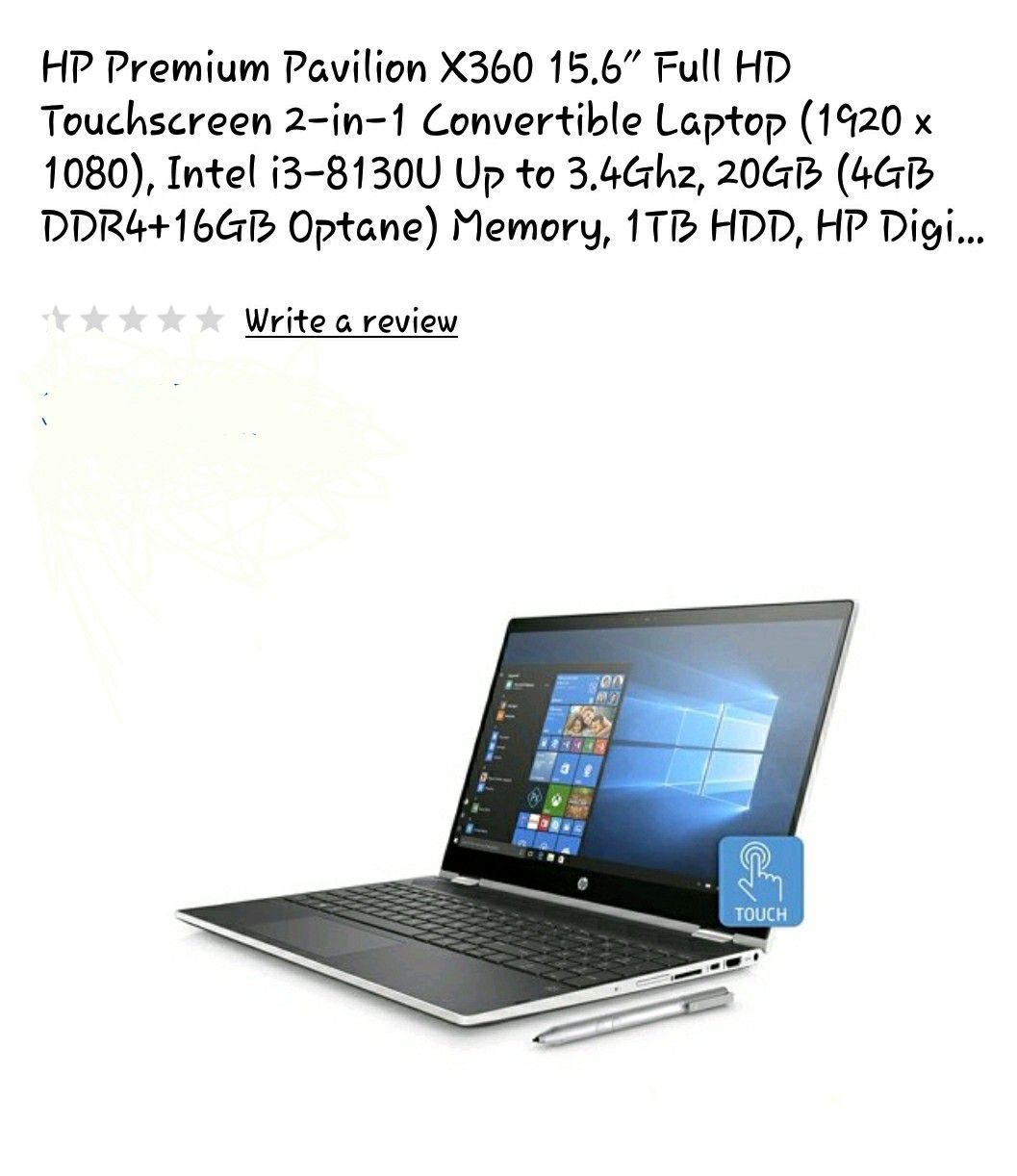 HP Pavilion X360 15.6" Full HD Convertible Touchscreen w/ Digital Pen Windows 10