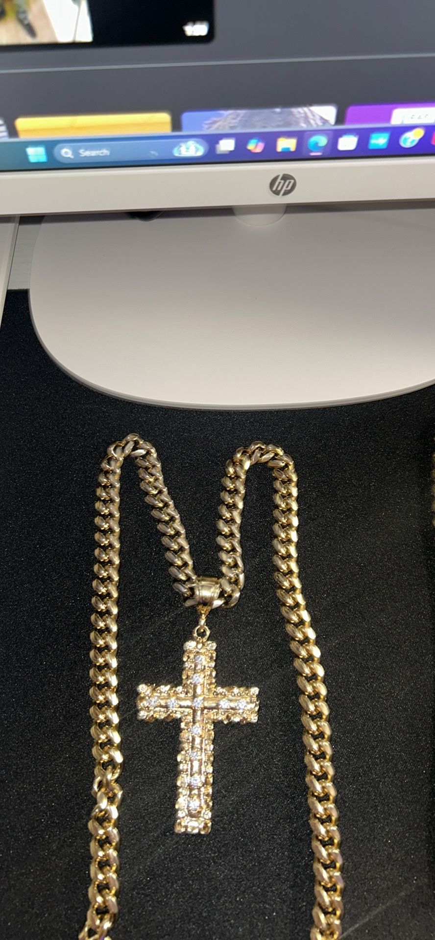 24k Gold Plated Chain With 14k Pendent Moisinite Dimonds With 24k Covered Braclet