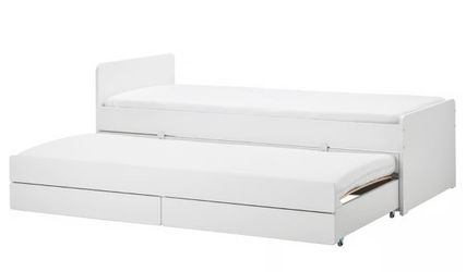 White Twin Trundle Bed with Drawers