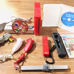 Nintendo Wii Red Console Bundle with Super Mario Bro Wii