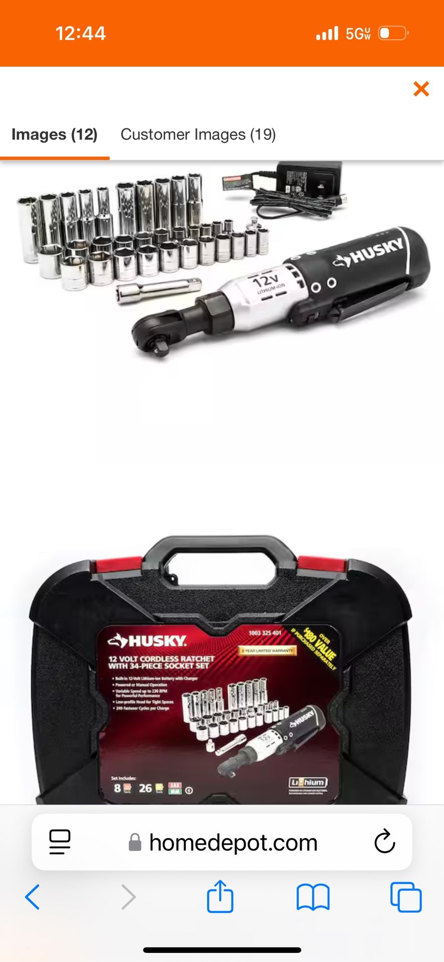 Husky 12v Cordless Ratchet Plus 34 Piece Socket Set And Charger