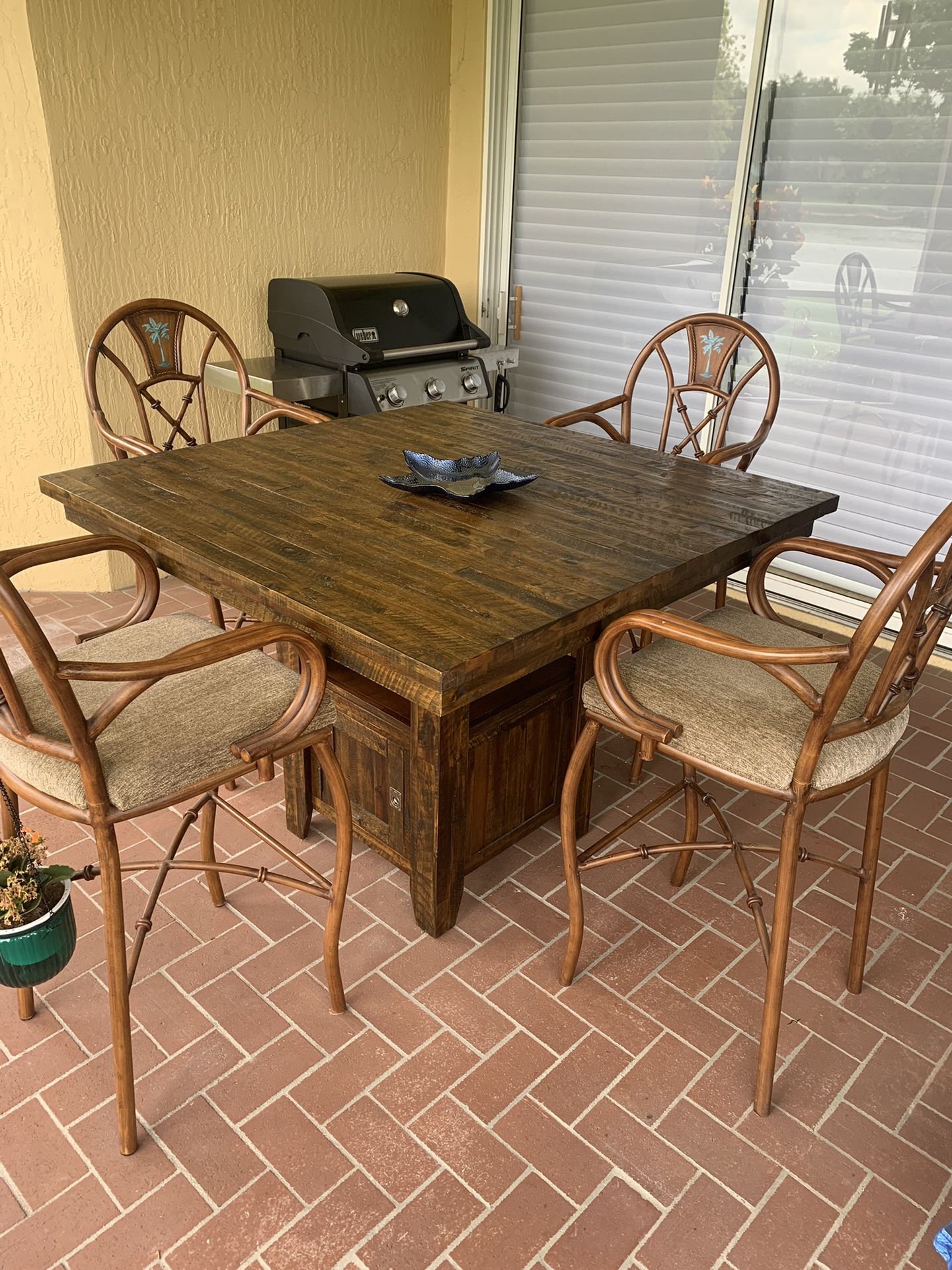 High Top Wood Table With 4 Stools