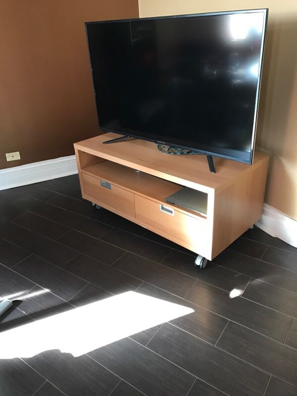 Solid Wood TV stand with Drawers & Wheels
