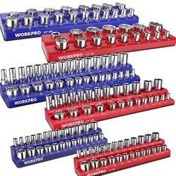 WORKPRO Magnetic Socket Organizer Set, 6-Piece Socket Holder Set Includes 1/4", 3/8", 1/2" Drive Metric SAE Socket Trays, Holds 141 Pieces Standard Si