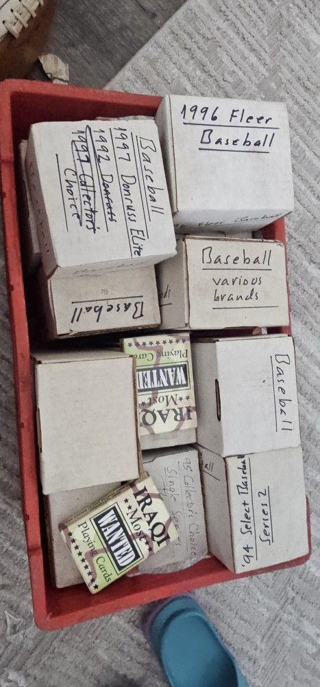 Crate full of baseball cards from 1982 to 1996