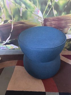 Blue Fabric Round Ottoman Pouf