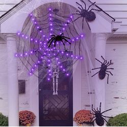Halloween Spider Web Lights, 80 LED Waterproof with 5 Black Spider, Halloween Lights 8 Modes, for Indoor/Outdoor Halloween Decor (4.3 FT, Purple