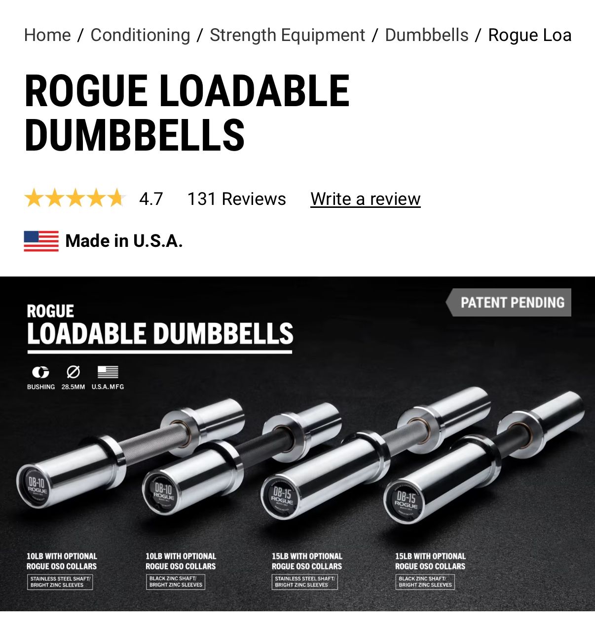 Olympic Dumbbell Handles Adjustable Dumbbells Rogue SINGLE Rogue