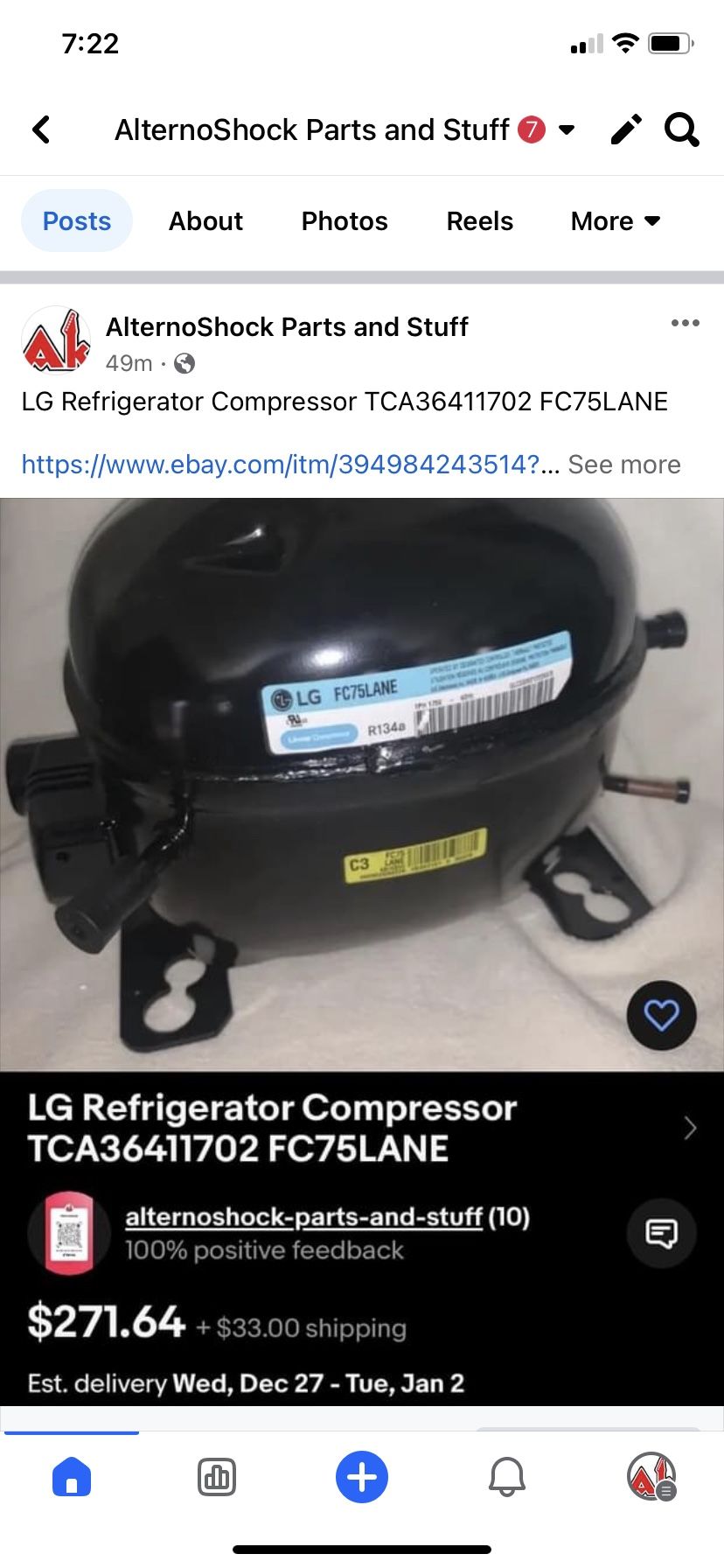 LG Refrigerator Compressor TCA(contact info removed)2 FC75LANE