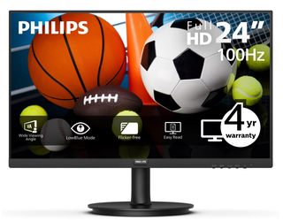 24" Phillips Monitor + Triple Monitor Stand with Storage Drawer, Adjustable Length and Angle