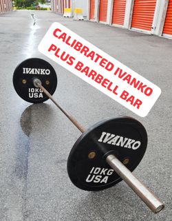 CALIBRATED  Ivanko Olympicl 10kg Plates PLUS Barbell Bar. Miami 33130. Delivery for extra

Professional-grade Ivanko weightlifting set includes one Ol
