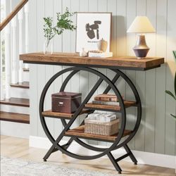 4-Tier Console Table, 39.4" Entryway Table with Geometric Metal Frame