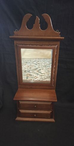 Antique Vintage Wooden Table Top/Wall Hanging Vanity Mirror With Drawers 26"