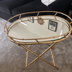 Gold Bamboo Style Mirrored Accent Tables (2 piece)