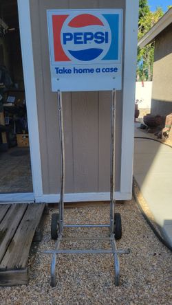 Vintage Pepsi-Cola Store Display Hand Truck / Dolly Cart with Sign