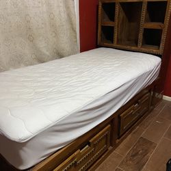 All-Wood Twin Bed With Storage & Headboard 