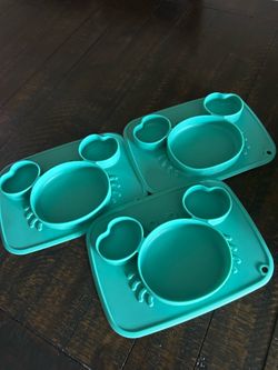 Set of 3 Baby Divided Plates, 100% Silicone Food-Grade Silicone Placemat for Babies Infants Toddlers Kids Dishes, Stick to High Chair Trays and Table,