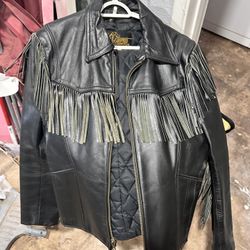 Fringe Leather Jacket, Size 42