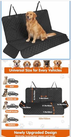 Dog Car Seat Cover, Back Seat Cover for Dogs, Black Waterproof Bench Car Seat Protector, Pet Car Seat Protector, fits Middle Armrest, for Most Cars Tr