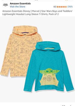 Amazon Essentials Disney | Marvel | Star Wars Boys and Toddlers' Lightweight Hooded Long-Sleeve T-Shirts, Pack of 2