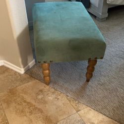 Teal Velvet Ottoman with Wooden Legs