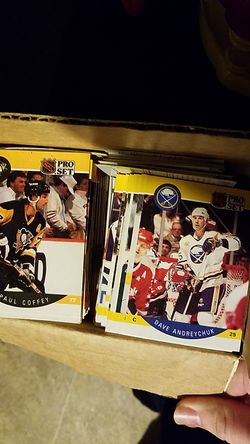 Box filled with 1990 NHL Pro Set Cards