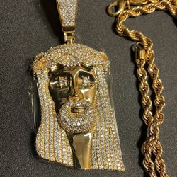 Iced Out Gold Finish Jesus Rope Chain