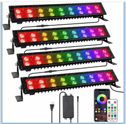 LED Stage Wash Light Bar 4Pack for Party 72W 18LEDs RGB Color Mixing, IP66 Waterproof, Smart APP & Remote Dimmable. For Club Events Backyard Wall Wash