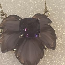 14k Amethyst Carved Leaf Carat Amethyst Stone 18 Inch chain custom made 