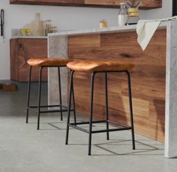 Blk/Grey Reza 24" Bar Stool - Metal/Leather