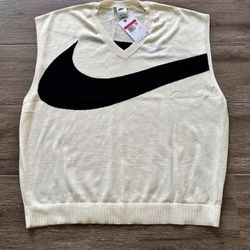 Nike V-Neck Sweater Vest Cream With Black Swoosh Size Med/ LG $80 (FD2873-113)