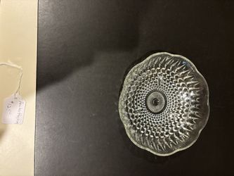 VTG Anchor Hocking Clear Glass Footed/Crimped Rim Hobnail Bowl 6.25”