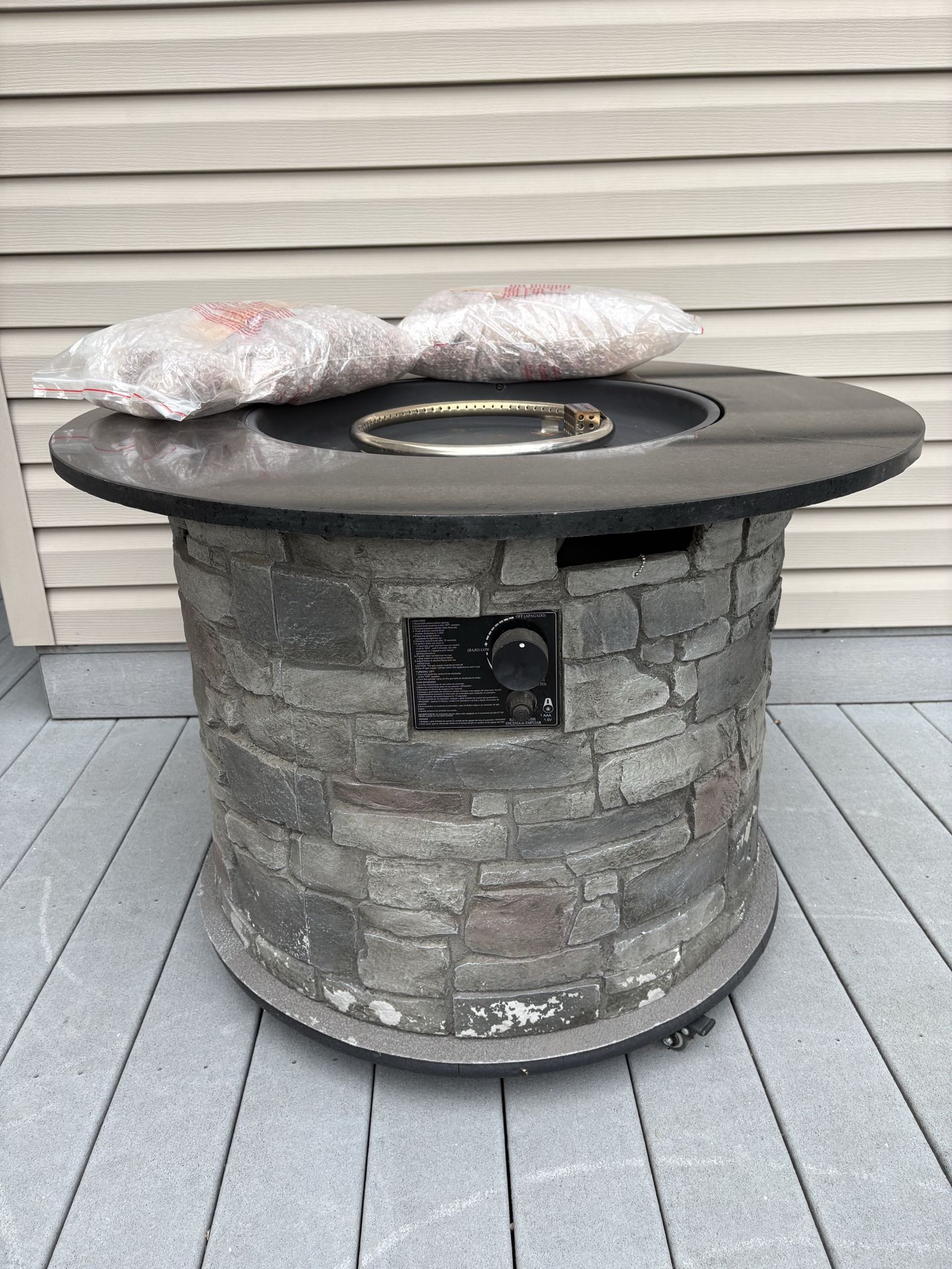 Gas Propane Patio Fire Pit with 37” Black Top,2 bags lova rocks , cover
