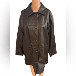 Centigrade brown Genuine Leather Lined Button Front Jacket Coat Womens 1X
