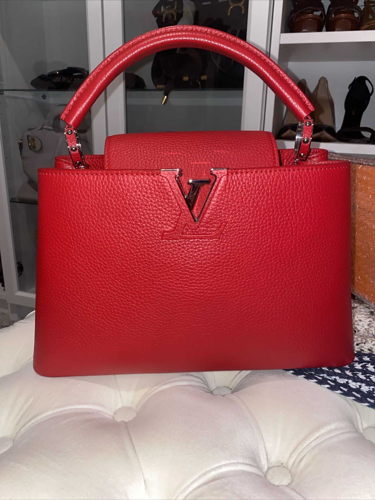 Louis Vuitton Capucines Shoulder Bag BB Red Leather Strap Crossbody
