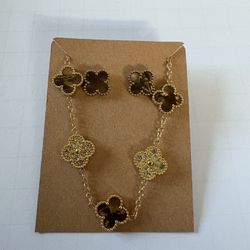 14k Gold Filled Clover Earrings And Bracelet 
