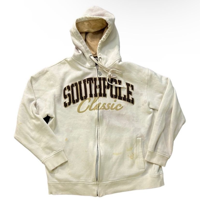 Vintage Southpole Sweat Shirt Hoodie Mens Large Full Zip Jacket White Y2K