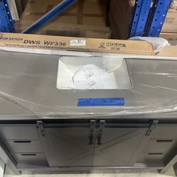 48” Bathroom Vanity in brown , single sink soft close solid wood with vanity top in white  $699  Luke’s liquidations warehouse Address:  2434 N Forsyt
