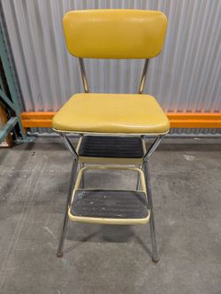 COSCO Vintage Yellow Upholstered Kitchen Step Stool Chair