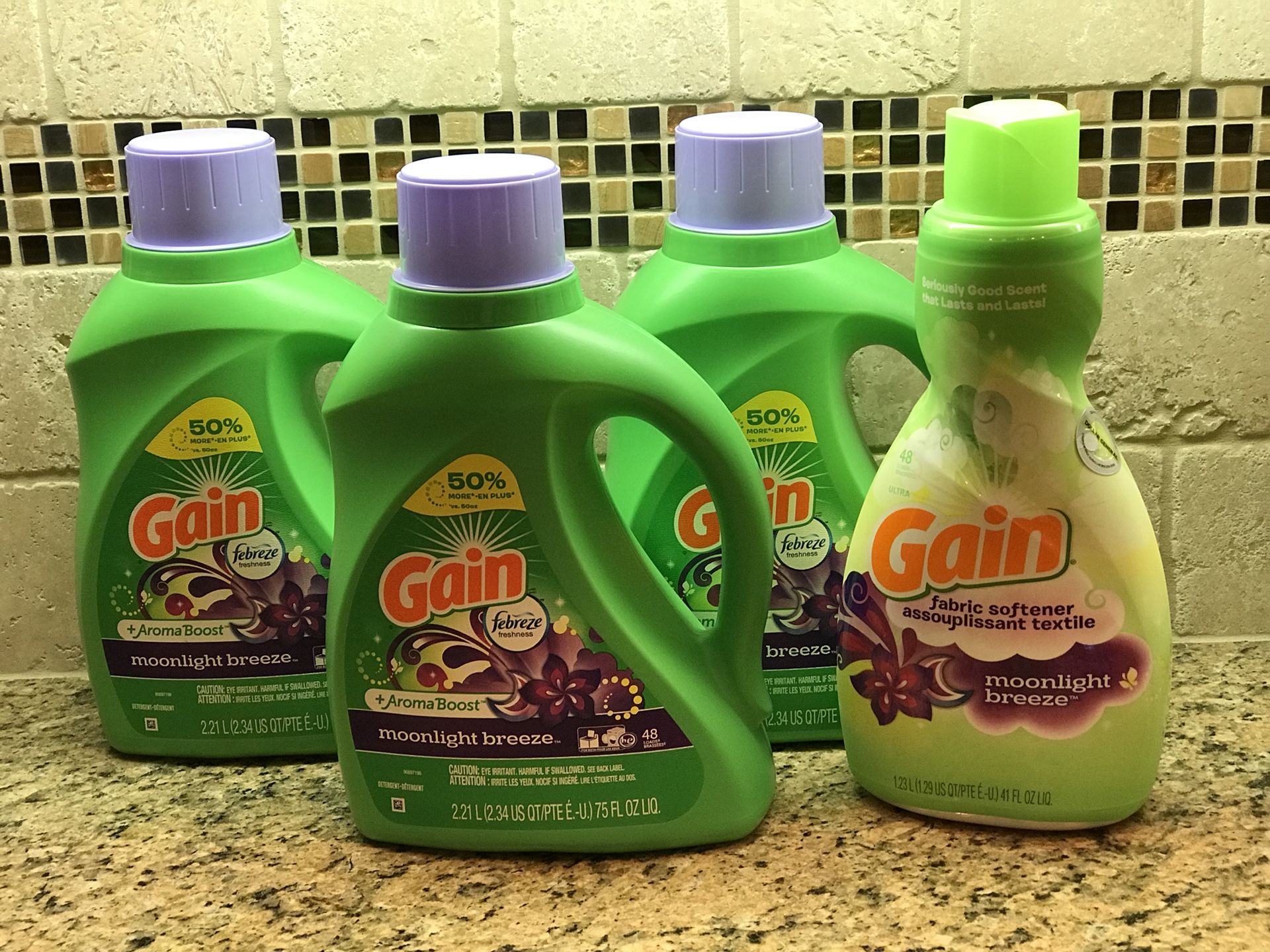 Gain Moonlight Breeze Laundry Detergent (75oz Bottles) & Fabric Softener Bundle/ Lot