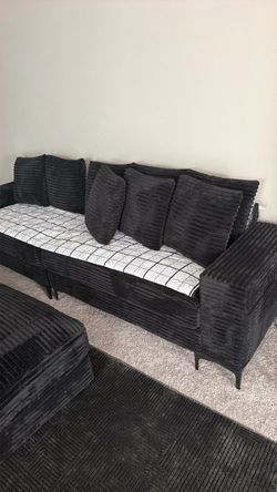 Black Corduroy 3-Seater Sofa with Cushions