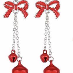 Dangling Christmas Ornament With Bow Earrings 
