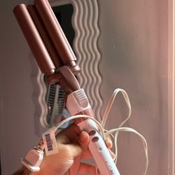 Conair Double Ceramic 3 Barrel Curling Iron, Hair Waver, Create Beachy Waves, Long-Lasting Natural Tight Waves for all Hair Lengths, White / Rose Gold